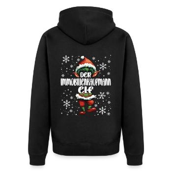 Weihnachtsoutfit Immobilienkaufmann Elf - Unisex Premium Bio Zip Hoodie - Schwarz - Hinten - Nico (187cm)