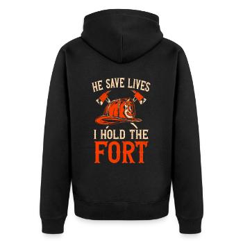 Feuerwehrmann Feuerwehrmannschaften´ - Unisex Premium Bio Zip Hoodie - Schwarz - Hinten - Nico (187cm)