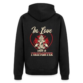 Feuerwehrmann Feuerwehrmannschaften´ - Unisex Premium Bio Zip Hoodie - Schwarz - Hinten - Nico (187cm)