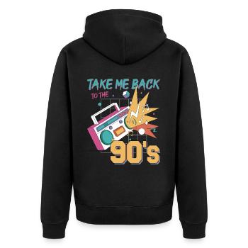 Take Me Back To The 90s Music Lover Cassette - Unisex Premium Bio Zip Hoodie - Schwarz - Hinten - Nico (187cm)