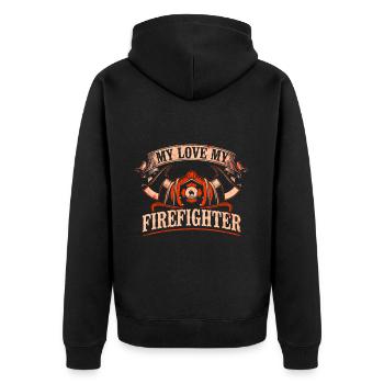 Feuerwehrmann Feuerwehrmannschaften´ - Unisex Premium Bio Zip Hoodie - Schwarz - Hinten - Nico (187cm)