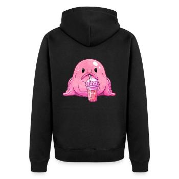 Kawaii Blobfish rose Boba Bubble Milk Tea - Veste à capuche bio Premium Unisexe - noir - Dos - Nico (187cm)