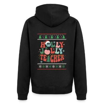 The Best Teacher Retro Groovy Christmas Xmas - Unisex Premium Bio Zip Hoodie - Schwarz - Hinten - Nico (187cm)