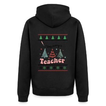 Very Merry Teacher Retro Groovy Christmas Xmas - Unisex Premium Bio Zip Hoodie - Schwarz - Hinten - Nico (187cm)