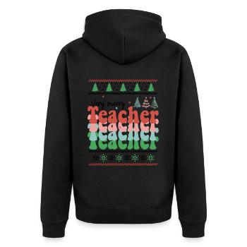 Very Merry Teacher Retro Groovy Christmas Xmas - Unisex Premium Bio Zip Hoodie - Schwarz - Hinten - Nico (187cm)