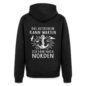 Norden Spruch - Unisex Premium Bio Zip Hoodie - Schwarz - Hinten - Nico (187cm)