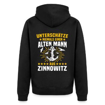 Zinnowitz Unterschätze Zinnowitzer Mann - Unisex Premium Bio Zip Hoodie - Schwarz - Hinten - Nico (187cm)