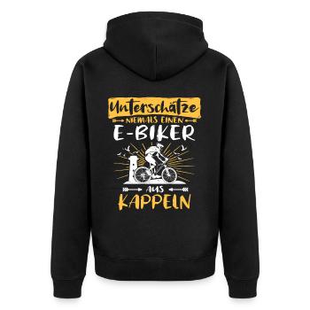 Ebike Kappeln Ebiking Kappelner E-Biker - Unisex Premium Bio Zip Hoodie - Schwarz - Hinten - Nico (187cm)