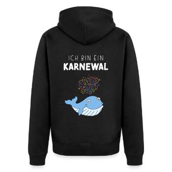 Ich bin ein Karnewal Karneval Konfetti Walkostüm - Unisex Premium Bio Zip Hoodie - Schwarz - Hinten - Nico (187cm)