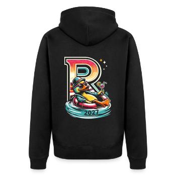 Rentner Geschenk Rente 2027 Ruhestand - Unisex Premium Bio Zip Hoodie - Schwarz - Hinten - Nico (187cm)