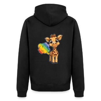 Giraffe Funny Rainbow Fart - Unisex Premium Organic Zip Hoodie - black - Back - Nico (187cm)