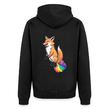 Fox Funny Rainbow Fart - Unisex Premium Organic Zip Hoodie - black - Back - Nico (187cm)