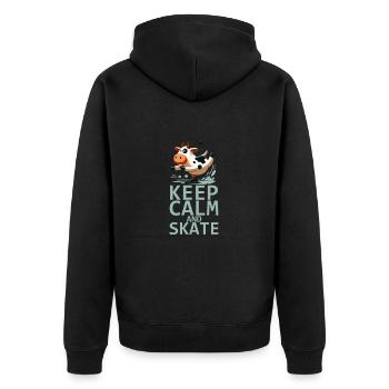 Comic Kuh Eislaufen - Keep Calm and Skate - Unisex Premium Bio Zip Hoodie - Schwarz - Hinten - Nico (187cm)