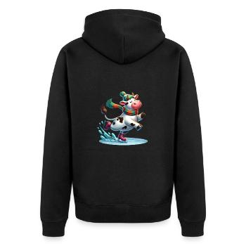 Schlittschuh laufen Kuh - Winter comic - Unisex Premium Bio Zip Hoodie - Schwarz - Hinten - Nico (187cm)