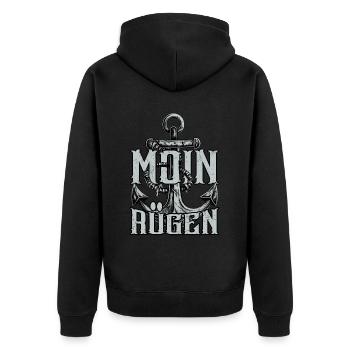 Moin Rügen - Unisex Premium Bio Zip Hoodie - Schwarz - Hinten - Nico (187cm)