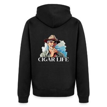 Zigarre Rauchen Tabak Rauch Zigarette Raucher Zigarre - Unisex Premium Bio Zip Hoodie - Schwarz - Hinten - Nico (187cm)