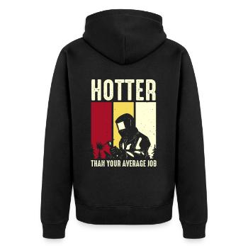 Schweißschweißarbeiterin Metallbearbeitungs - Unisex Premium Bio Zip Hoodie - Schwarz - Hinten - Nico (187cm)