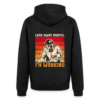 Schweißschweißarbeiterin Metallbearbeitungs - Unisex Premium Bio Zip Hoodie - Schwarz - Hinten - Nico (187cm)