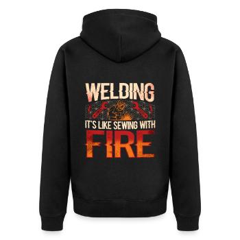 Schweißschweißarbeiterin Metallbearbeitungs - Unisex Premium Bio Zip Hoodie - Schwarz - Hinten - Nico (187cm)