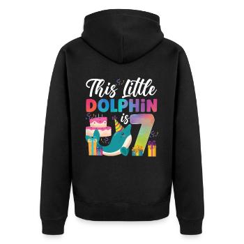 Dolphin 7th Birthday Watercolor - Unisex Premium Organic Zip Hoodie - black - Back - Nico (187cm)