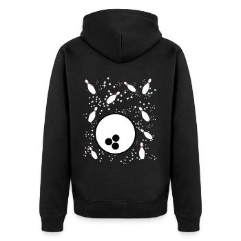 Bowling Ball in Space with Bowling Pins - Unisex Premium Bio Zip Hoodie - Schwarz - Hinten - Nico (187cm)