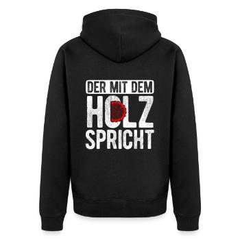Der Mit Dem Holz Spricht Baum Wald Natur Holzfälle - Unisex Premium Bio Zip Hoodie - Schwarz - Hinten - Nico (187cm)