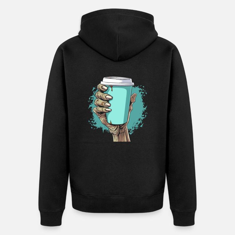 Café Café Halloween Zombie Main - Veste à capuche bio Premium Unisexe - noir