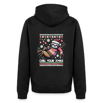 Sloth Christmas Sloth Santa Hat - Unisex Premium Organic Zip Hoodie - black - Back - Nico (187cm)
