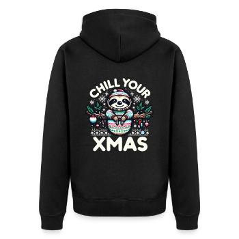 Sloth Christmas Sloth Santa Hat - Unisex Premium Organic Zip Hoodie - black - Back - Nico (187cm)
