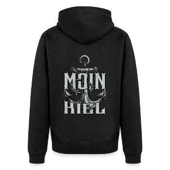 Moin Kiel - Unisex Premium Bio Zip Hoodie - Schwarz - Hinten - Nico (187cm)