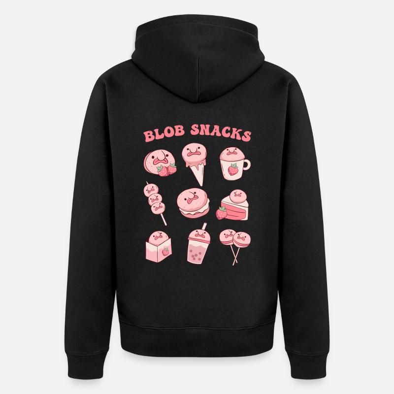 Kawaii Blobfisch-Erdbeer-Snacks - Unisex Premium Bio Zip Hoodie - Schwarz