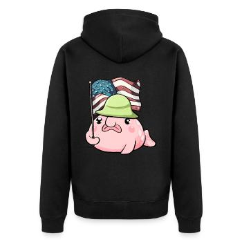 Kawaii patriotique Blobfish 4 juillet drapeau américain - Veste à capuche bio Premium Unisexe - noir - Dos - Nico (187cm)