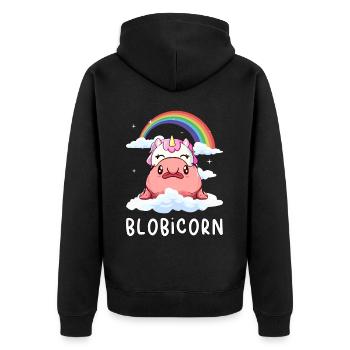 Kawaii Blobfisch Einhorn Regenbogen - Unisex Premium Bio Zip Hoodie - Schwarz - Hinten - Nico (187cm)
