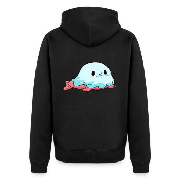 Kawaii Halloween Blobfisch Geist Boo - Unisex Premium Bio Zip Hoodie - Schwarz - Hinten - Nico (187cm)