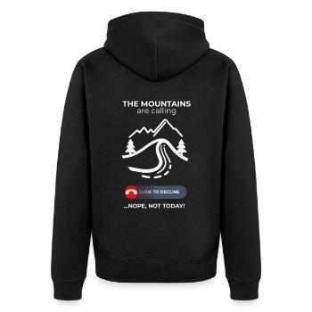 Mountains Call Rejected – Comfy Day Humor - Unisex Premium Bio Zip Hoodie - Schwarz - Hinten - Nico (187cm)