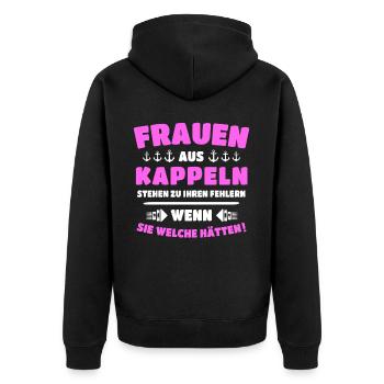Kappeln Frau Kappelner Frauen - Unisex Premium Bio Zip Hoodie - Schwarz - Hinten - Nico (187cm)