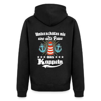 Kappeln Frau Kappelnerin - Unisex Premium Bio Zip Hoodie - Schwarz - Hinten - Nico (187cm)