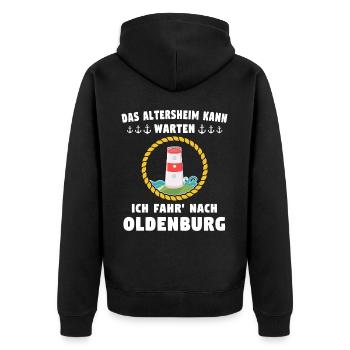 Oldenburg Sprüche - Unisex Premium Bio Zip Hoodie - Schwarz - Hinten - Nico (187cm)