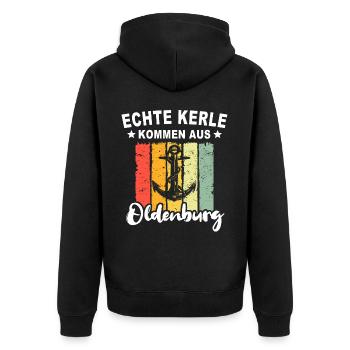 Oldenburg Sprüche Oldenburger - Unisex Premium Bio Zip Hoodie - Schwarz - Hinten - Nico (187cm)