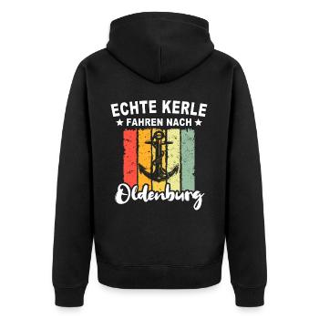 Oldenburg - Unisex Premium Bio Zip Hoodie - Schwarz - Hinten - Nico (187cm)