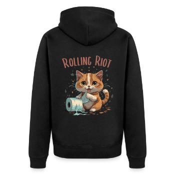 Paper Roll Adventure: Cute Cat - Unisex Premium Organic Zip Hoodie - black - Back - Nico (187cm)