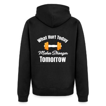 Was Heute Weh Tut, Macht Fitnessbegeisterte Von - Unisex Premium Bio Zip Hoodie - Schwarz - Hinten - Nico (187cm)