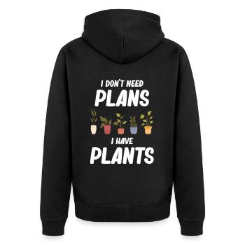 Ich Brauche Keine Pläne Ich Habe Pflanzen - Unisex Premium Bio Zip Hoodie - Schwarz - Hinten - Nico (187cm)