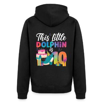 Dolphin 10th Birthday Watercolor - Unisex Premium Bio Zip Hoodie - Schwarz - Hinten - Nico (187cm)