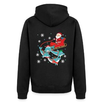 Dolphin Christmas Santa Sleigh - Unisex Premium Bio Zip Hoodie - Schwarz - Hinten - Nico (187cm)