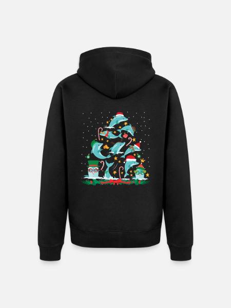Dolphin Christmas Tree - Unisex Premium Organic Zip Hoodie - black