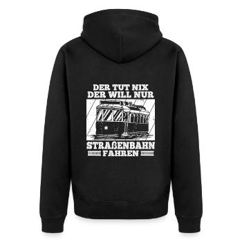 Der Tut Nix Der Will Nur Straßenbahn Fahren Spruch - Unisex Premium Bio Zip Hoodie - Schwarz - Hinten - Nico (187cm)