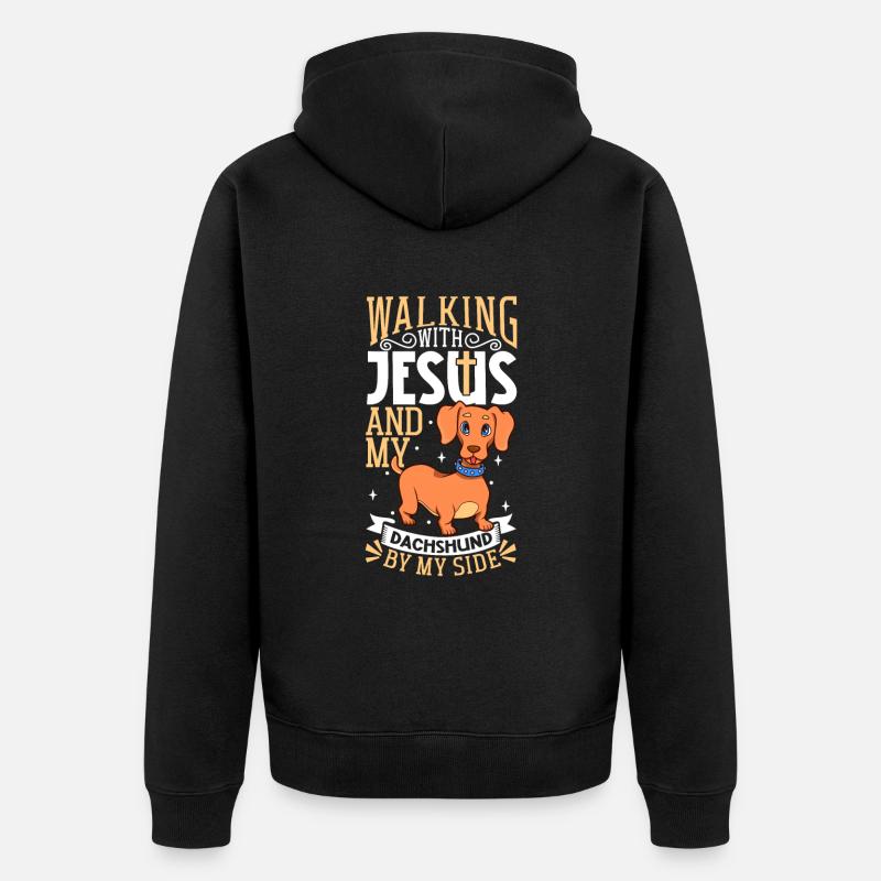 Jésus et chien - Teckel - Veste à capuche bio Premium Unisexe - noir