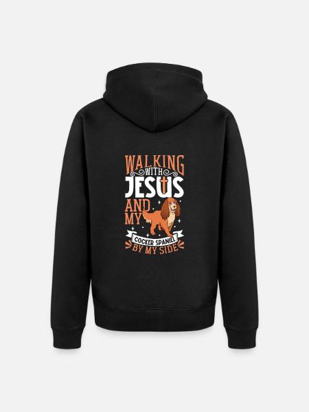 Jesus und Hund - Cocker Spaniel - Unisex Premium Bio Zip Hoodie - Schwarz