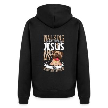 Jesus and dog - pug - Unisex Premium Organic Zip Hoodie - black - Back - Nico (187cm)